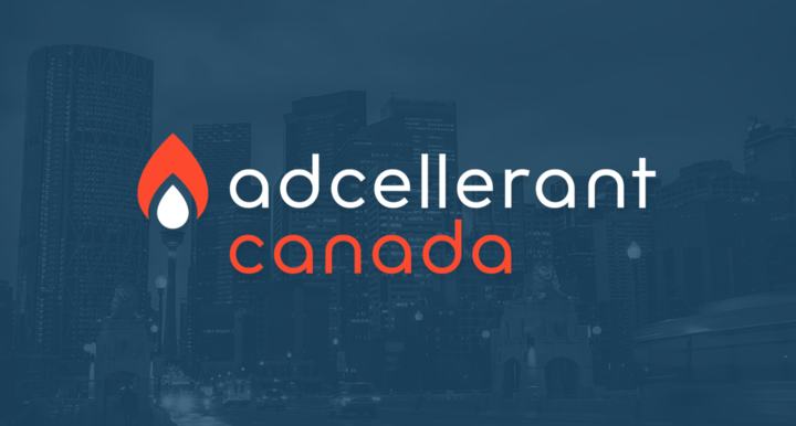 AdCellerant Canada logo over a dark blue city skyline background